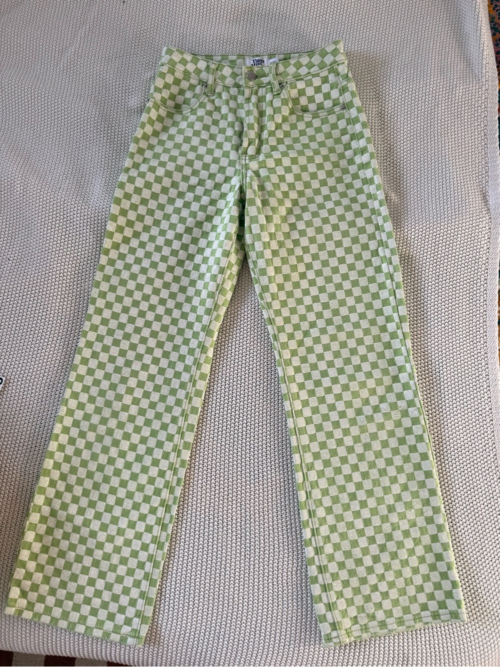 Chartreuse Green Checkered Jeans